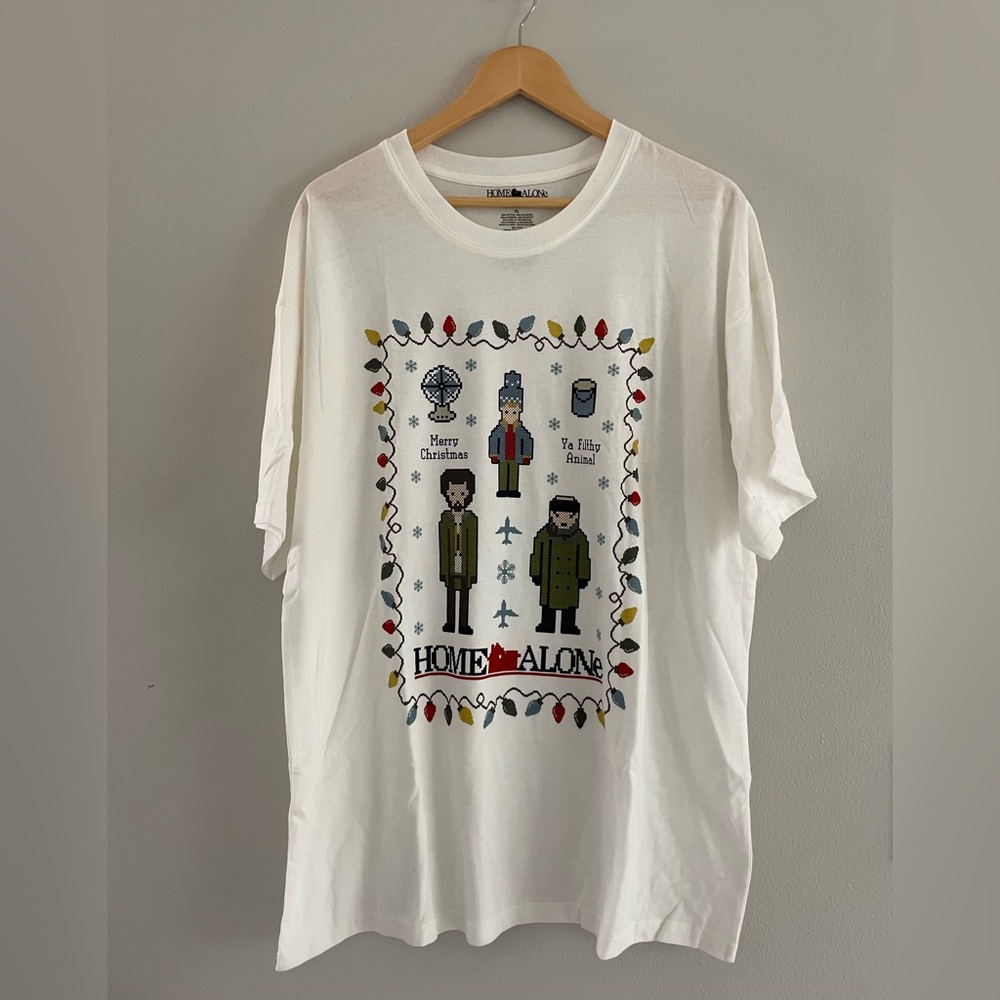 White Graphic T-Shirt with Home Alone Design